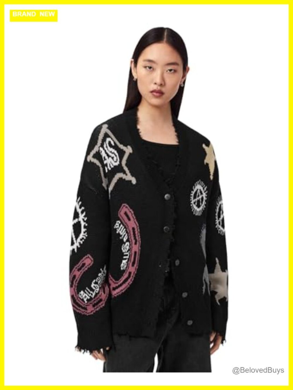 AllSaints Hester Cardigan V-Neck Button Classic Fit Women's Sweater